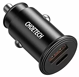 Автомобильное зарядное устройство Choetech 30w PD USB-C/USB-A ports car charger black (TC0006)
