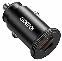 Автомобильное зарядное устройство Choetech 30w PD USB-C/USB-A ports car charger black (TC0006) - фото Автомобильное зарядное устройство Choetech 30w PD USB-C/USB-A ports car charger black (TC0006)