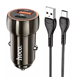 Автомобильное зарядное устройство Hoco Z46A 20w PD USB-C/USB-A ports car charger + USB-C cable grey
