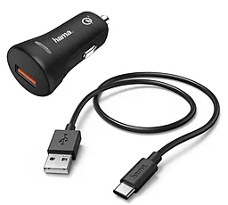 Автомобильное зарядное устройство с быстрой зарядкой Hama QC 3.0А + USB Type-C Black