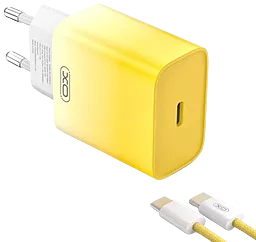 Мережевий зарядний пристрій XO CE18 30w PD USB-C fasr charger + USB-C to USB-C cable yellow