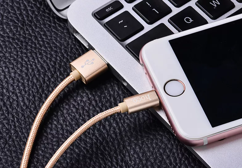 Кабель Hoco X2 Rapid Braided USB-A - micro USB 12w 2.4a 1м cable Gold - фото 4