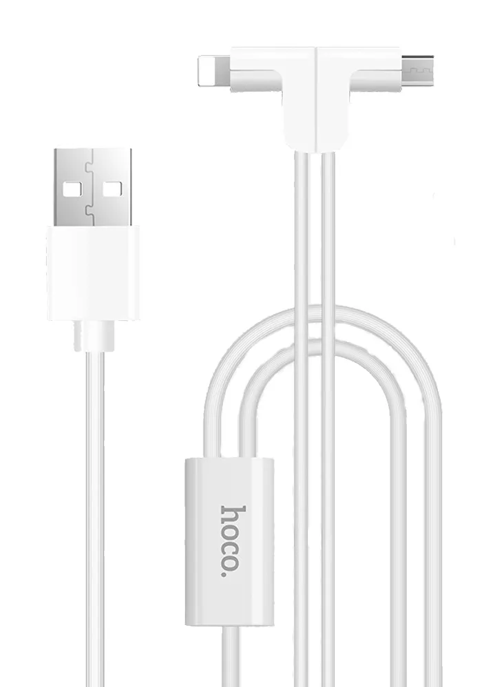 Универсальный кабель Hoco X12 L-shape Magnetic Absorption 2-in-1 USB-A to Lightning/micro USB 12w 2.4a 1.2м cable White - фото 1