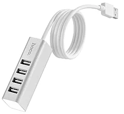 USB хаб Hoco HB1 Line Machine 0.8m USB-A to 4xUSB 2.0 hub Silver/White
