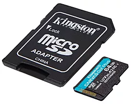 Карта пам'яті Kingston microSDXC 64GB Canvas Go Plus Class 10 UHS-I U3 V30 A2 + SD-адаптер (SDCG3/64GB) - мініатюра 2