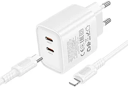 Мережевий зарядний пристрій Borofone BA85A 35w PD/QC 2xUSB-C ports fast charger + USB-C to Lightning cable white - фото Мережевий зарядний пристрій Borofone BA85A 35w PD/QC 2xUSB-C ports fast charger + USB-C to Lightning cable white