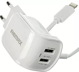 Мережевий зарядний пристрій Remax WJ-007 2.4a 2xUSB-A ports home charger + Lightning cable White