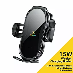 Держатель с беспроводной зарядкой, с автозажимом Essager Premium Electric Phone Wireless Charger Bracket black (EZJCFK-ZP01) - фото Держатель с беспроводной зарядкой, с автозажимом Essager Premium Electric Phone Wireless Charger Bracket black (EZJCFK-ZP01)