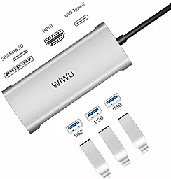 USB Type-C хаб WIWU Adapter Alpha 731HP USB-C -> 3xUSB 3.0, 1XHDMI, 1XUSB Type-C, 1xSD Gray - миниатюра 4