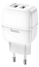 Сетевое зарядное устройство Hoco C77A 2.4a 2xUSB-A ports charger white - фото Сетевое зарядное устройство Hoco C77A 2.4a 2xUSB-A ports charger white