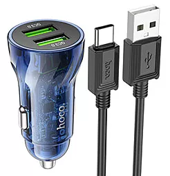 Автомобильное зарядное устройство Hoco Z47 20w QC3.0 2xUSB-A ports car charger + USB-C cable blue - фото Автомобильное зарядное устройство Hoco Z47 20w QC3.0 2xUSB-A ports car charger + USB-C cable blue