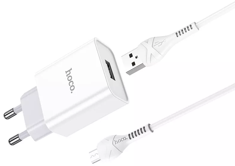 Сетевое зарядное устройство Hoco C81A 2.1a home charger + micro USB cable white - фото 3