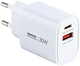 Сетевое зарядное устройство Remax U187-AC30W 30w Gan PD USB-C/USB-A ports charegr white - фото Сетевое зарядное устройство Remax U187-AC30W 30w Gan PD USB-C/USB-A ports charegr white