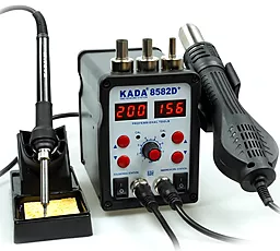 Паяльна станція комбінована термоповітряна, турбінна, двоканальна Kada 8582D+ (Фен, паяльник, 900М)