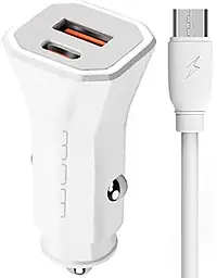 Автомобільний зарядний пристрій WUW T51 2.4a 2xUSB-A ports car charger + micro USB cable white - фото Автомобільний зарядний пристрій WUW T51 2.4a 2xUSB-A ports car charger + micro USB cable white