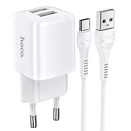 Сетевое зарядное устройство Hoco N8 Briar Dual Port + USB Type-C Cable White