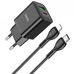 Сетевое зарядное устройство Hoco CS14A 20w PD USB-C/USB-A ports home charger + USB-C to lightning cable black