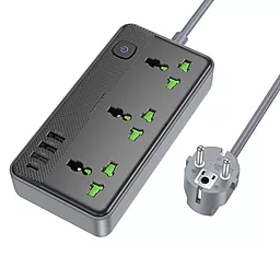 Мережевий фільтр (подовжувач) Borofone BAC2A 2500w 10А 3 розетки з вимикачем 3xUSB-A/USB-C порти 1.5м чорний - фото Мережевий фільтр (подовжувач) Borofone BAC2A 2500w 10А 3 розетки з вимикачем 3xUSB-A/USB-C порти 1.5м чорний