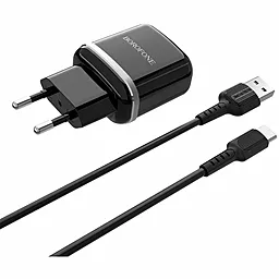 Сетевое зарядное устройство Borofone BA25A Outstanding 2.4a 2xUSB-A ports charger + USB-C cable black - фото Сетевое зарядное устройство Borofone BA25A Outstanding 2.4a 2xUSB-A ports charger + USB-C cable black