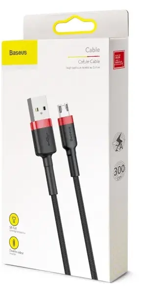 Кабель Baseus Cafule USB-A - micro USB 12w 2.4a 3м cable Black/Red (CAMKLF-H91) - фото 9