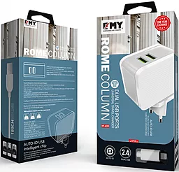 Сетевое зарядное устройство EMY MY-A203 2USB 12W 2.4A + Lightning Cable White - миниатюра 3