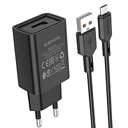 Мережевий зарядний пристрій Borofone BA68A Glacier micro USB Cable Black