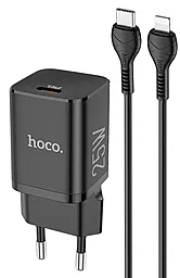 Сетевое зарядное устройство с быстрой зарядкой Hoco N19 25w PD USB-C fast charger + USB-C to Lightning cable black - фото Сетевое зарядное устройство с быстрой зарядкой Hoco N19 25w PD USB-C fast charger + USB-C to Lightning cable black