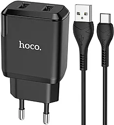 Мережевий зарядний пристрій Hoco N7 2.1a 2xUSB-A ports charger + USB-C cable black - фото Мережевий зарядний пристрій Hoco N7 2.1a 2xUSB-A ports charger + USB-C cable black