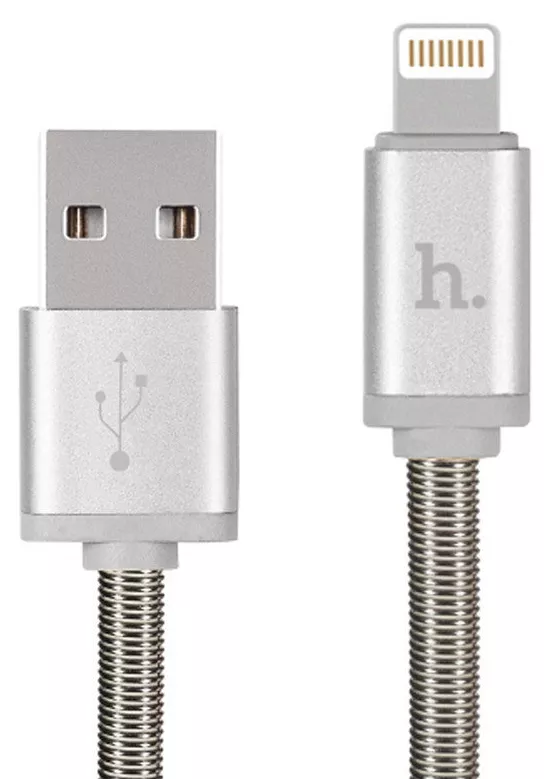 Кабель Hoco U5 Full-Metal USB-A - Lightning 12w 2.4a 1.2м cable Silver - фото 1