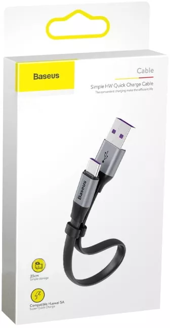 Кабель Baseus Simple HW USB-A - Type-C 40w 5a 0.23м cable Black/Grey (CATMBJ-0S) - фото 5