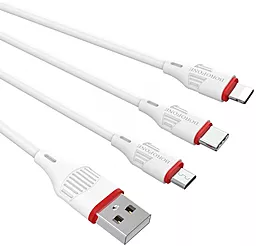 Універсальний кабель Borofone BX17 3-in-1 USB-A to Type-C/Lightning/micro USB 10w 2a 1м сable White