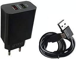 Мережевий зарядний пристрій Grand D18AQ-2 18w QC3.0 2xUSB-A ports charger + micro USB cable black
