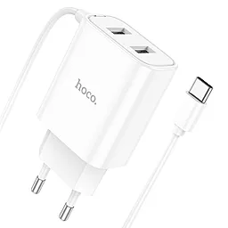 Сетевое зарядное устройство Hoco C103A 2.1a 2xUSB-A ports charger + USB-C cable white