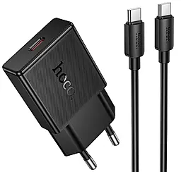 Мережевий зарядний пристрій Hoco N74 20w PD USB-C fast charger + USB-C to USB-C cable black - фото Мережевий зарядний пристрій Hoco N74 20w PD USB-C fast charger + USB-C to USB-C cable black