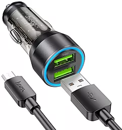 Автомобильное зарядное устройство Hoco NZ12 18w QC3.0 2xUSB-A ports + micro USB cable black - фото Автомобильное зарядное устройство Hoco NZ12 18w QC3.0 2xUSB-A ports + micro USB cable black