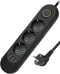 Сетевой фильтр (удлинитель) Voltronic F03U 3 розетки 10А 3xUSB-A 1.5м с выключателем Чёрный - фото Сетевой фильтр (удлинитель) Voltronic F03U 3 розетки 10А 3xUSB-A 1.5м с выключателем Чёрный