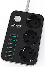 Мережевий фільтр (подовжувач) LDNio SE3631 3 розетки + 6 USB 3.4A з вимикачем чорний - мініатюра 4