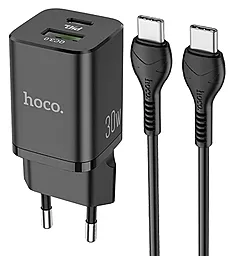 Сетевое зарядное устройство с быстрой зарядкой Hoco N13 Bright PD/QC3 30W USB-A+C + USB-C Cable Black