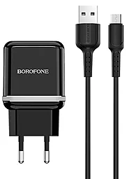Сетевое зарядное устройство Borofone BA25A Outstanding 2.4a 2xUSB-A ports charger + micro USB cable black - фото Сетевое зарядное устройство Borofone BA25A Outstanding 2.4a 2xUSB-A ports charger + micro USB cable black