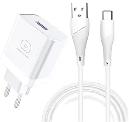 Мережевий зарядний пристрій WUW T95 18w QC3.0 USB-A home charger + USB-C cable white - фото Мережевий зарядний пристрій WUW T95 18w QC3.0 USB-A home charger + USB-C cable white