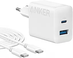 Мережевий зарядний пристрій Anker PowerPort 312 20w PD/QC USB-C/USB-A ports + USB-C to USB-C cable white (B2348G21) - фото Мережевий зарядний пристрій Anker PowerPort 312 20w PD/QC USB-C/USB-A ports + USB-C to USB-C cable white (B2348G21)