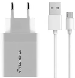 Сетевое зарядное устройство с быстрой зарядкой Florence 18w QC3.0 home charger + micro USB cable white (FL-1050-WM) - фото Сетевое зарядное устройство с быстрой зарядкой Florence 18w QC3.0 home charger + micro USB cable white (FL-1050-WM)