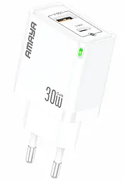 Сетевое зарядное устройство Amaya E46D 30w GaN PD/QC3.0 USB-C/USB-A ports fast charger White - фото Сетевое зарядное устройство Amaya E46D 30w GaN PD/QC3.0 USB-C/USB-A ports fast charger White