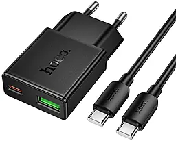 Мережевий зарядний пристрій Hoco N73 20w PD USB-C/USB-A ports charegr + USB-C to USB-C cable black - фото Мережевий зарядний пристрій Hoco N73 20w PD USB-C/USB-A ports charegr + USB-C to USB-C cable black