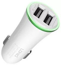 Автомобільний зарядний пристрій LDNio Double USB Car Charger + Lightning White / Green (DL-C28)