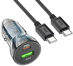 Автомобильное зарядное устройство Hoco Z47A 30w PD USB-C/USB-A ports car charger + USB-C to USB-C cable black