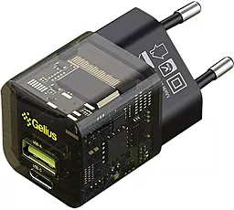 Мережевий зарядний пристрій Gelius 30W GaN PD USB-A/USB-C ports home charger transparent black (GP-HC055)