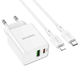Мережевий зарядний пристрій Borofone BA69A Resource PD20W+QC3.0 USB-C+A + USB-C - Lightning Cable White