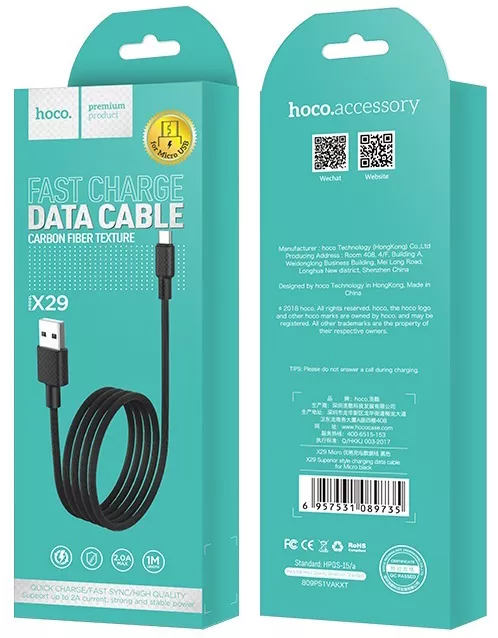 Кабель Hoco X29 Superior Style USB-A - micro USB 10w 1м cable Black - фото 5