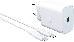Мережевий зарядний пристрій Syrox 20W 3A USB-C + USB-C - Lightning Cable White (PD20L)